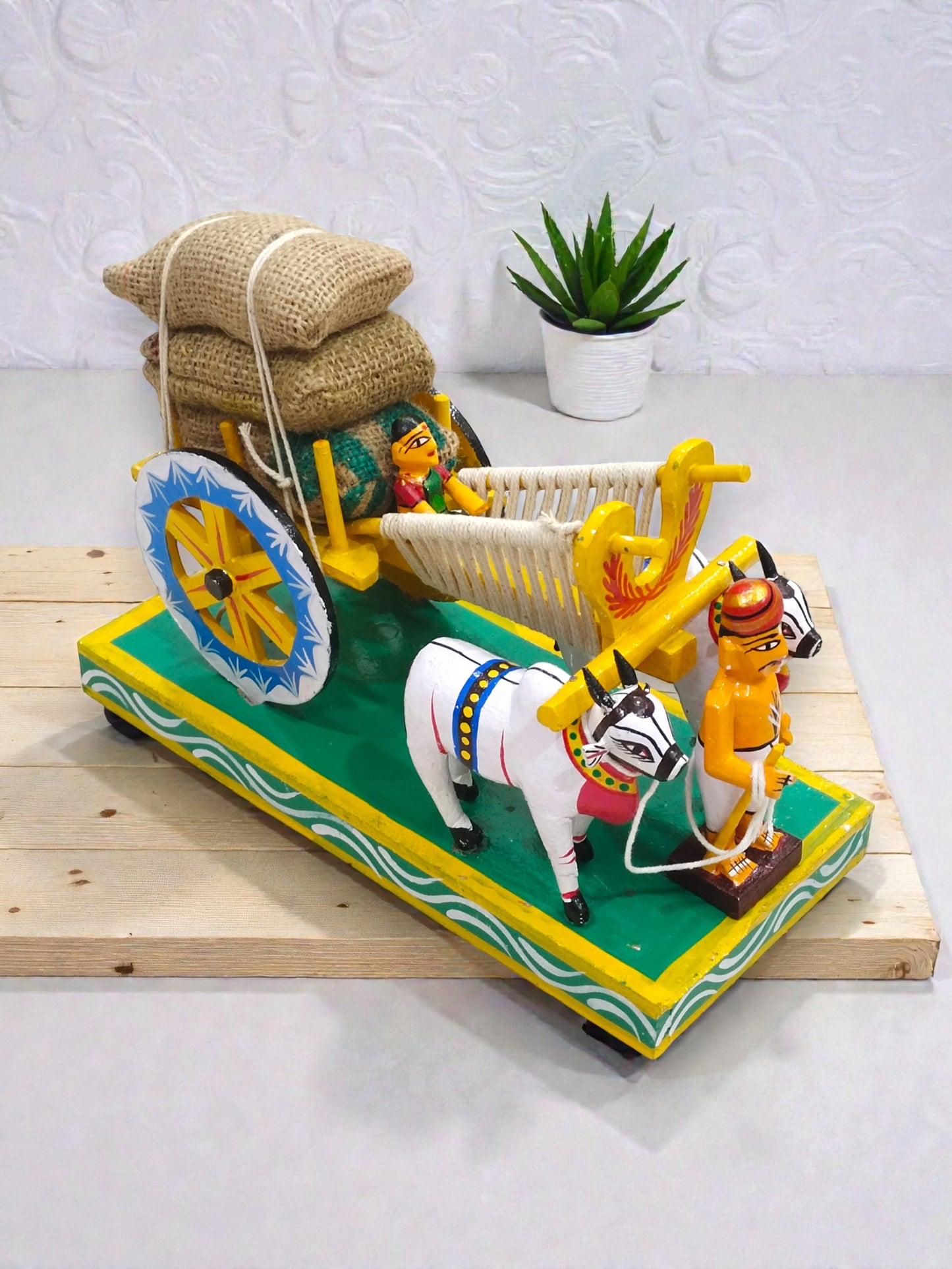 Handcrafted Kondapalli Bullock Cart (Grain Load) – Traditional Indian Wooden Toy