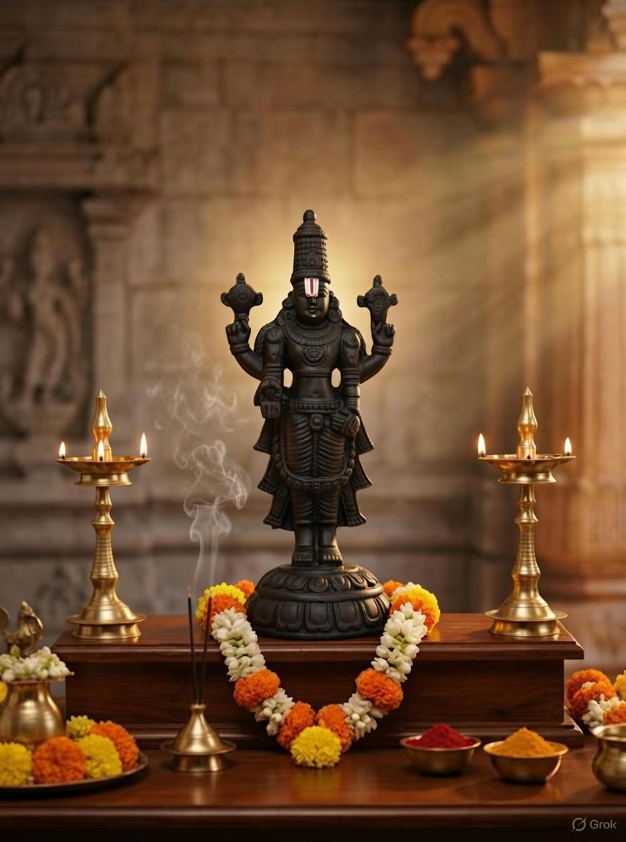 Lord Venkateswara Black Murti - 8"